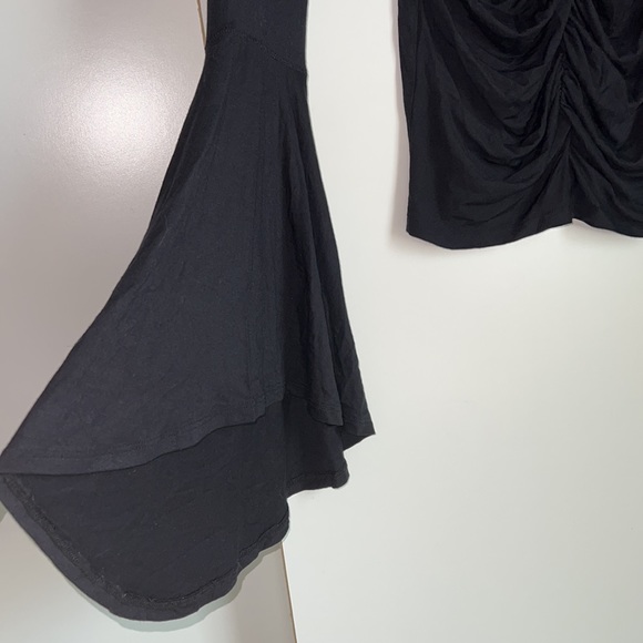 FREE PEOPLE black V-neck gathered front long bell sleeve top shirt - Picture 10 of 12